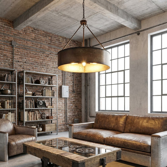 Velara Industrielle Trommelschirm-Hängeleuchte – Industrieller Stil Hängevorrichtung für Küche und Esszimmer U04