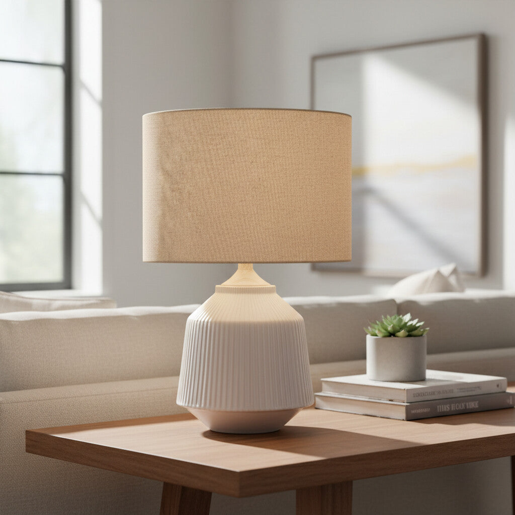 Ceruna Ripple Ceramic Table Lamp – Modern Design Minimalist Style Lighting Perfect for Living Room Bedroom Office