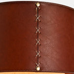 Cargar imagen en el visor de la Galería, Close-up of brown leather drum shade stitching detail