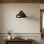 Load image into Gallery viewer, Curva Metal  Industrial Wall Sconce - Curved Brass Arm - Hammered Dome Light Fixture
