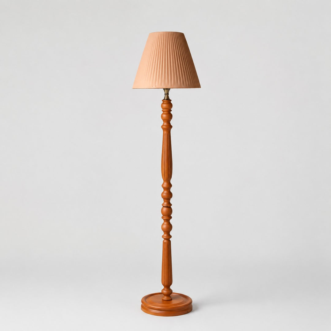 Vintage vloerlamp van massief hout met optioneel bijzettafeltje