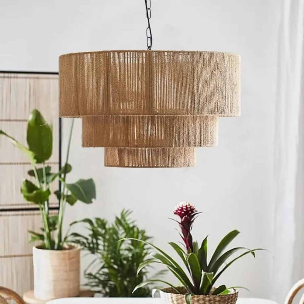 Lámpara Colgante Elegante de Ratán Tejido en Cascada