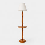 Afbeelding laden in galerijweergave, Vintage vloerlamp van massief hout met optioneel bijzettafeltje