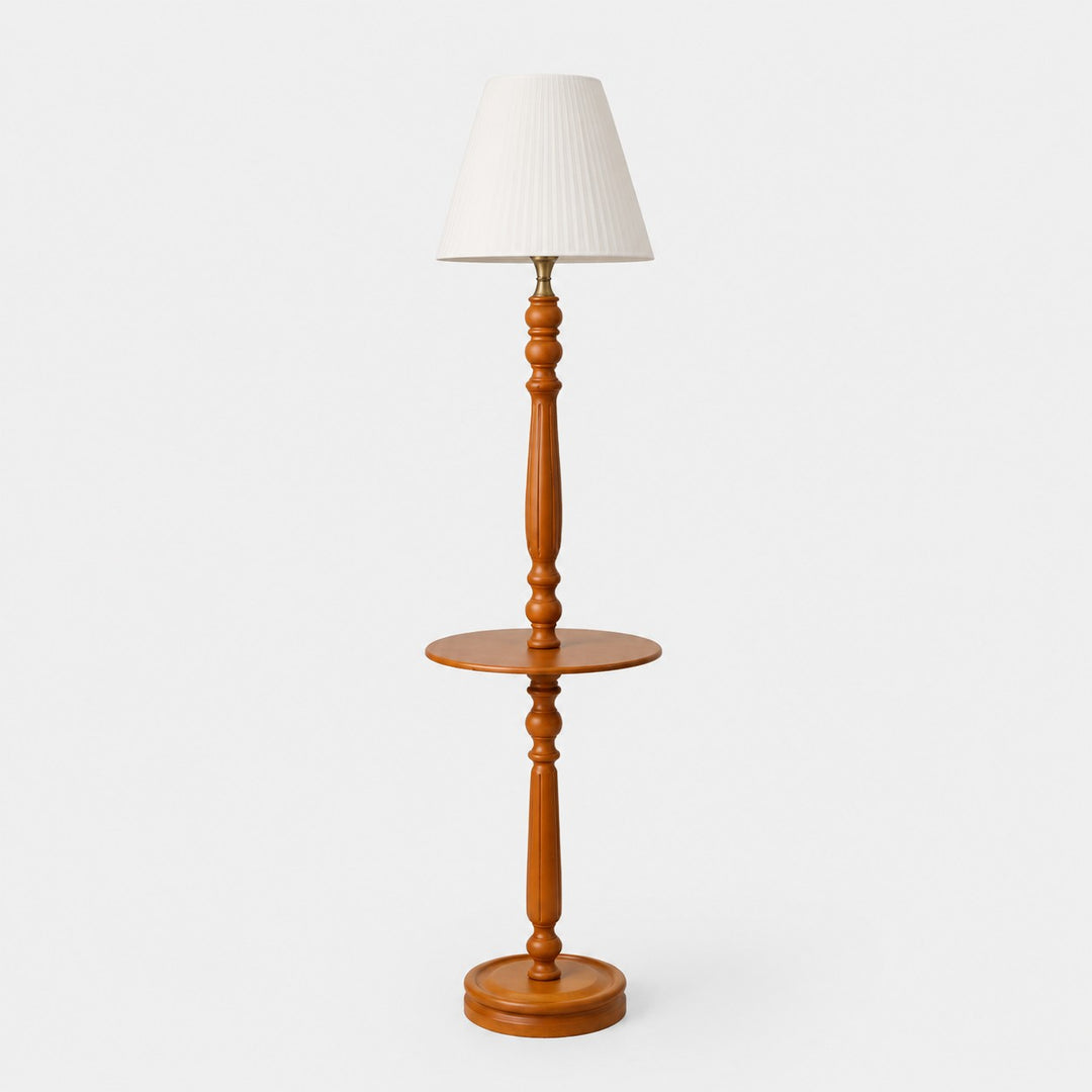 Vintage vloerlamp van massief hout met optioneel bijzettafeltje
