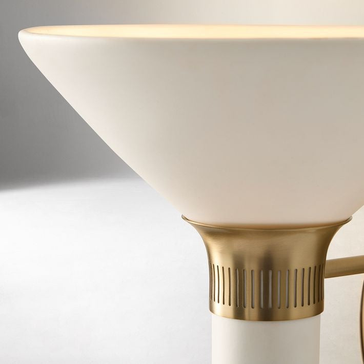 Calvor Champagne Bronze Sconce – Porcelain Ivory Shade Hardwired Wall Light