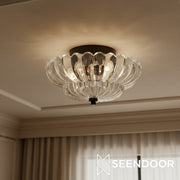 Vintage Lampa Sufitowa z Podwójną Warstwą Kwiatowego Szkła