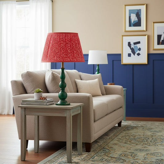 Grainora Table Lamp with Wooden Grain Base – Fabric Lampshade for Living Rooms