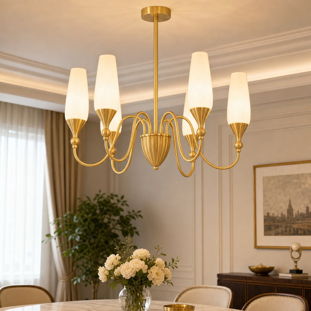 Lustre français en cuivre et verre pour salle à manger