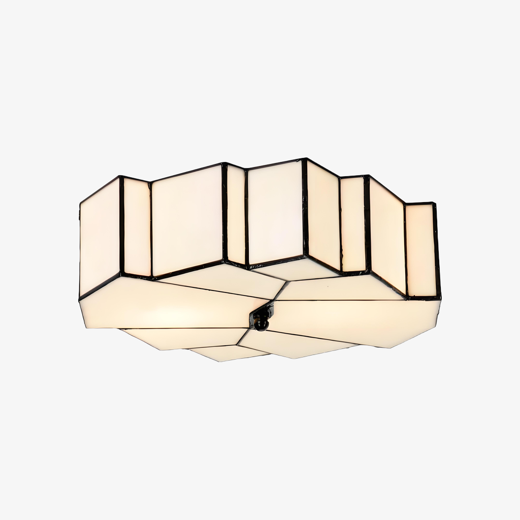 Kelsar Art Deco Tiffany Plafondlamp – Geometrische Glas-in-lood Opbouwlamp voor Woonkamer