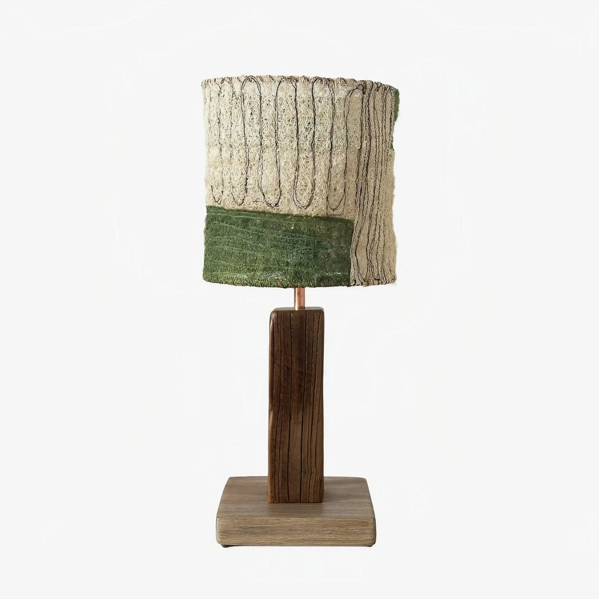 Green panel shade loofah table lamp on a white background