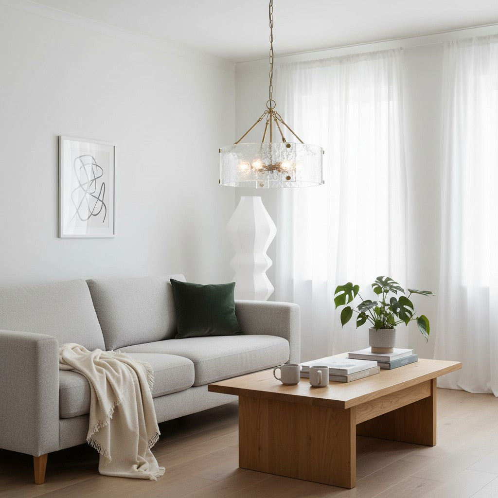 Panellux Decoratieve Hanglamp - Met de Hand Gemaakte Gebogen Glaspanelen met Geborstelde Messing Afwerking voor Foyer