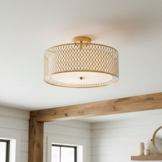 Lámpara de Techo Empotrada Liorin Geométrica de 3 Luces - Lámpara de Tela Metálica de Malla para Sala o Pasillo