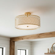 Liorin Geometrische Mesh 3-Lichts Opbouwplafondlamp - Mesh Metaal Matglas Lamp voor Woonkamer of Gang