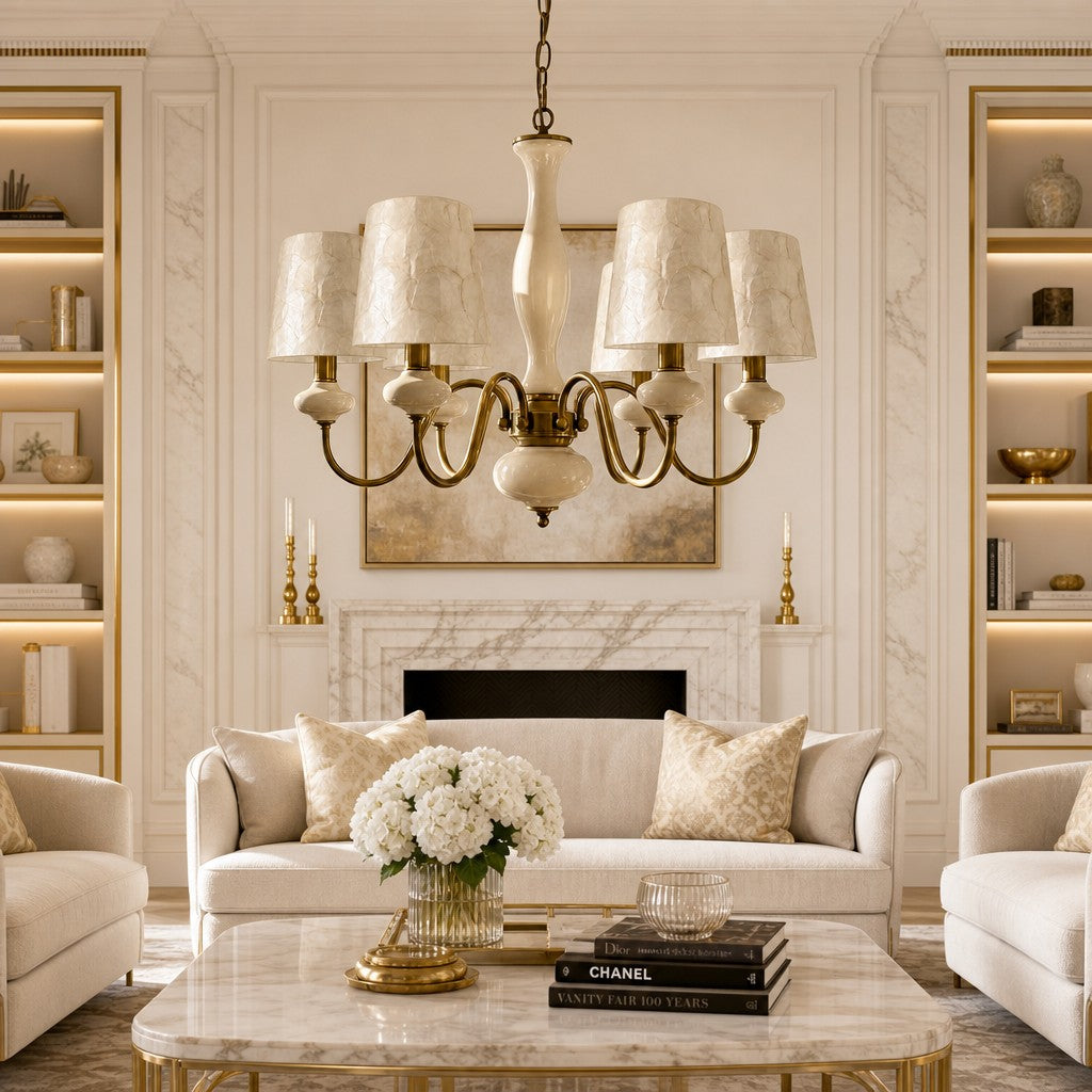 Shellure Retro Shell Texture Chandelier - Sculptural Coastal Home Lighting Fixture