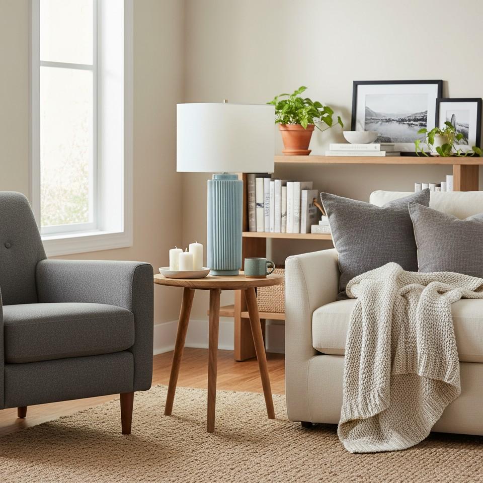 Ceruna minimalistische keramische tafellamp - keramische voet met een linnen lampenkap