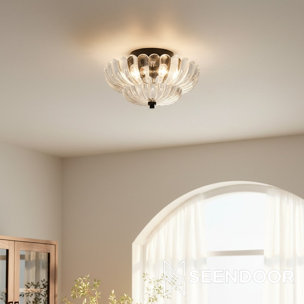 Vintage Lampa Sufitowa z Podwójną Warstwą Kwiatowego Szkła