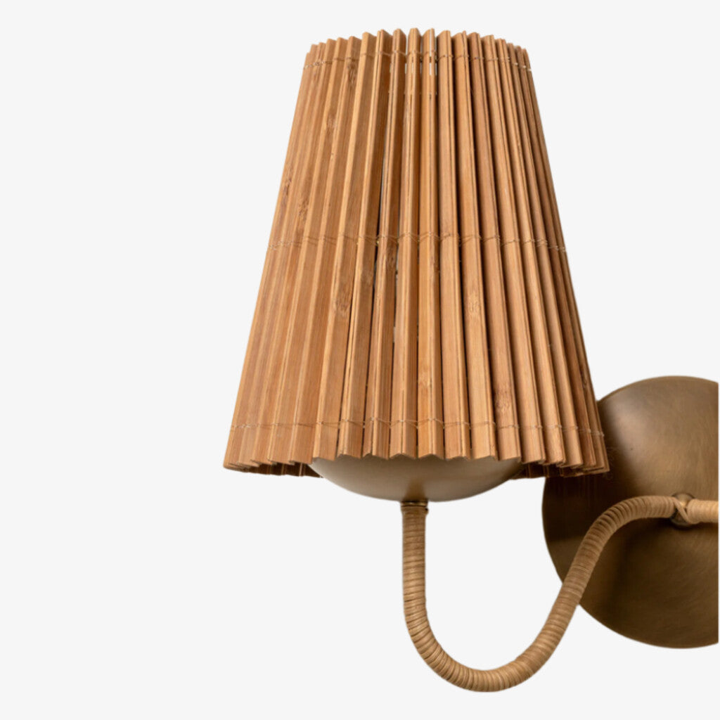 Zhoove  Bamboo Wall Lamp - Pleated Natural Shade Design for Living Room or Bedroom