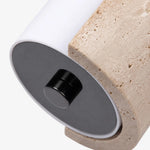 Charger l'image dans la visionneuse de la galerie, Bottom cap and mounting detail of travertine acrylic wall lamp