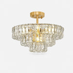 Afbeelding laden in galerijweergave, French vintage ripple glass chandelier with smoked glass