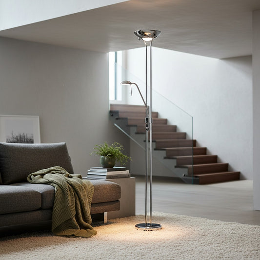 Lámpara de pie Linexis Art Deco de metal y vidrio opalino – Diseño de doble luz para interiores modernos