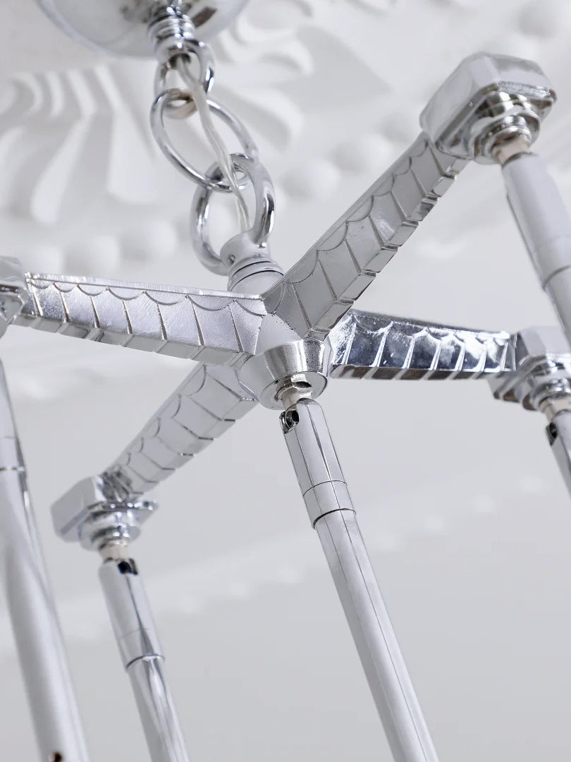 Art Deco Astris Star Chandelier – Frosted Glass Deco Fixture for Dining Room