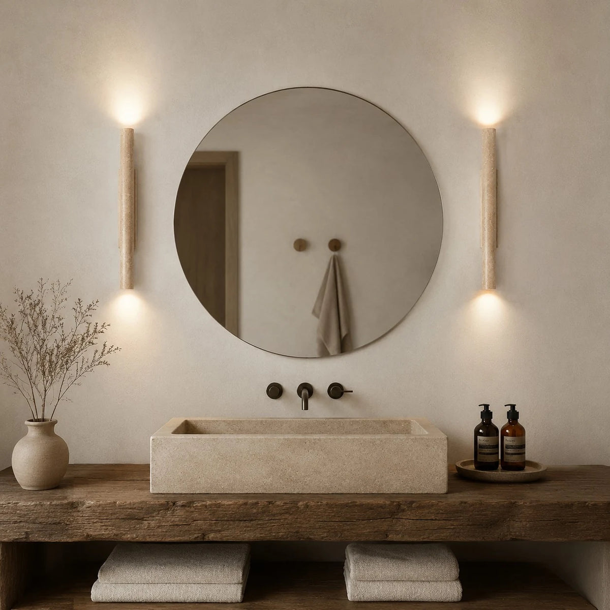 stone linear wall sconce scene