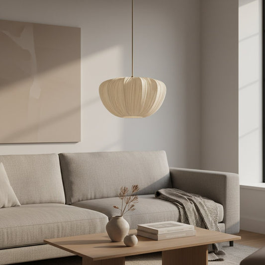 Linbron Pendant – Soft Linen Shade and Curved Frame Modern Light for Dining Room
