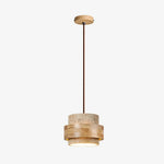 Załaduj obraz do przeglądarki galerii, Travertine wood single pendant lamp hardwired full view