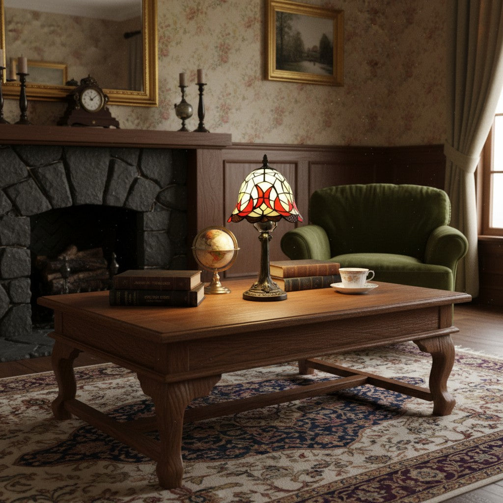 Virelle Traditionele Tiffany Tafellamp – Kleurrijke Glas-in-lood Koepel Bureaulamp voor Slaapkamer