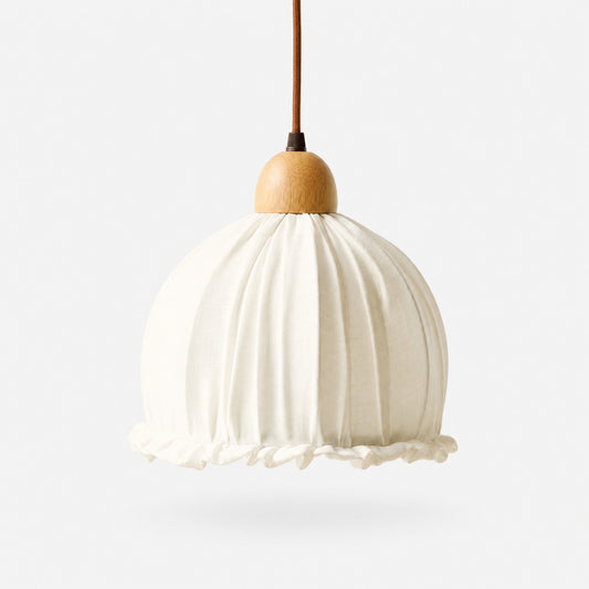 Suspension en tissu plissé avec cache-pavillon en bois