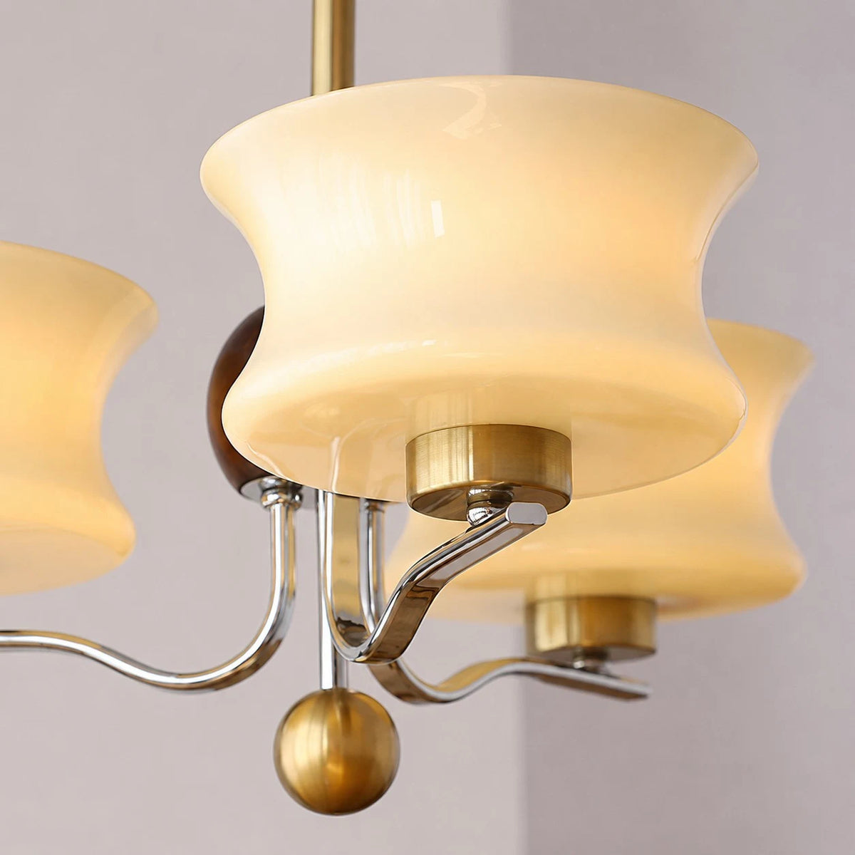 Close view of the cream glass shade