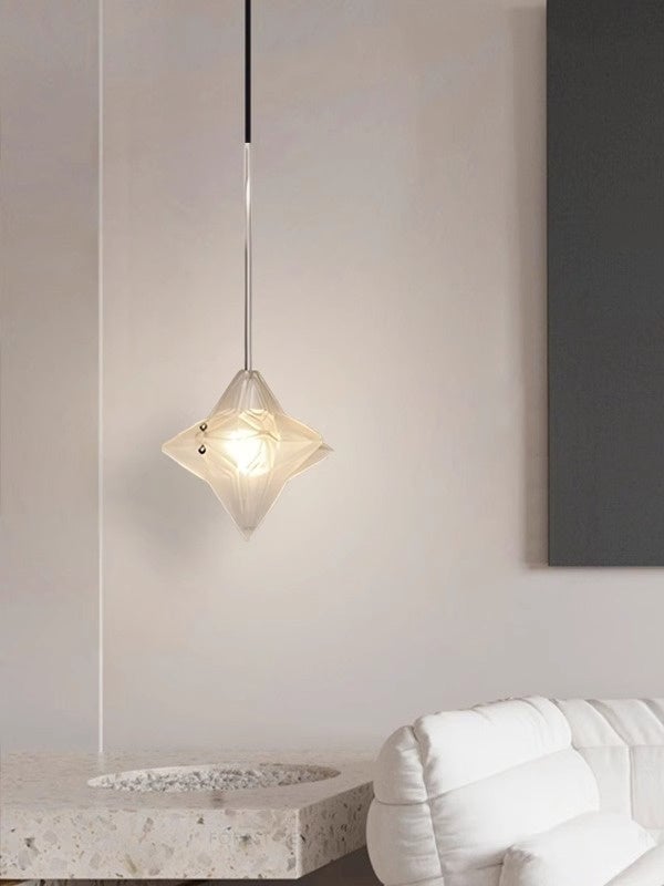 Art Deco Astris Elara Star Pendant Light – Frosted Glass Pendant with Geometric Style