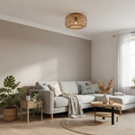 Afbeelding laden in galerijweergave, Yumeko Natuurlijke Bamboe Inbouwplafondlamp - Organisch Kooi Ontwerp Duurzaam voor Woonkamer