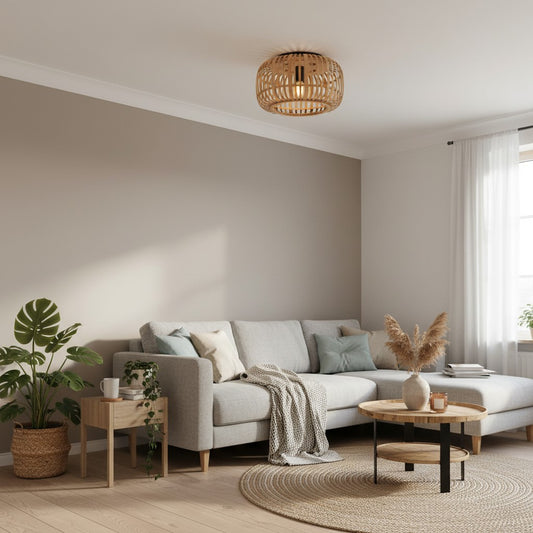 Lámpara de Techo Empotrada Yumeko de Bambú Natural - Diseño Orgánico de Jaula Sostenible para Sala