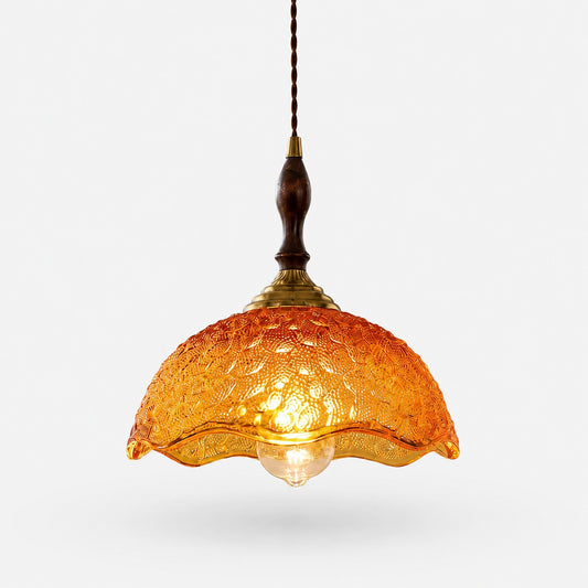 Suspension vintage en verre festonné  