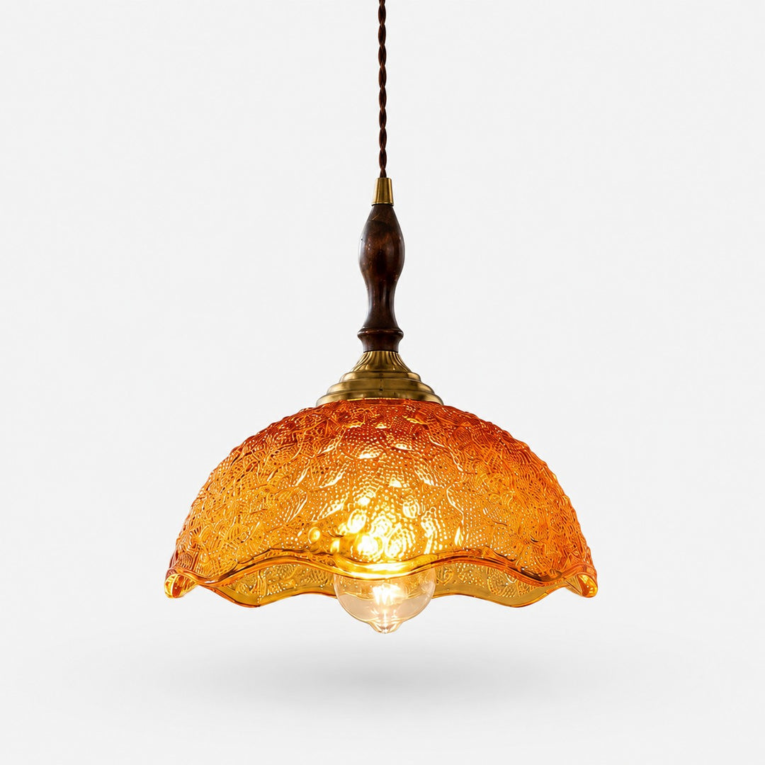 Lampada a sospensione vintage in vetro smerlato