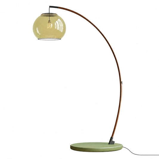 Full vintage green glass arc floor lamp