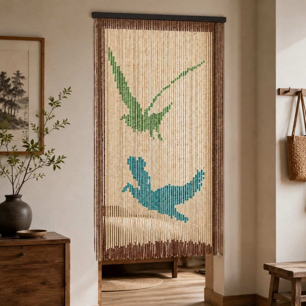 Tenda per porta bohemien con perline di legno