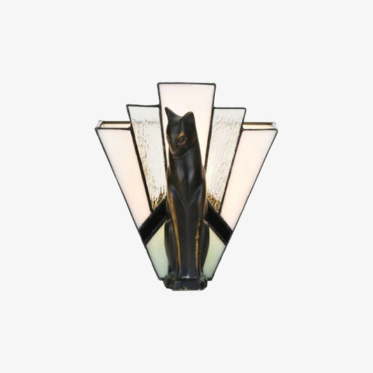 Lámpara de Mesa TF Felix – Diseño Art Deco con Pantalla de Vidrio y Figura de Gato para Salón o Dormitorio