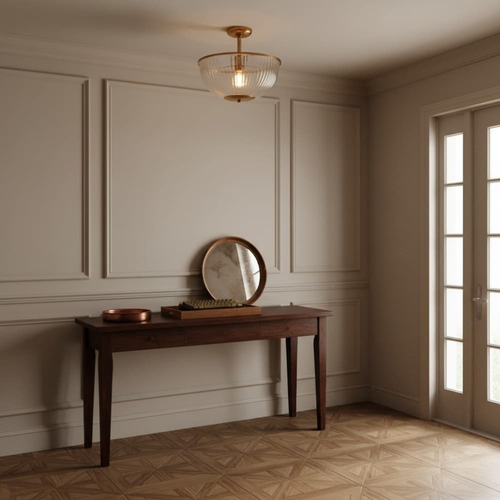 Luntra Ribbed Glass Uplighter Flush – Elegant Ceiling Light for Hallways and Bedrooms