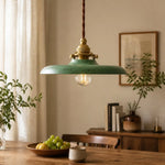 Afbeelding laden in galerijweergave, Distressed green pendant light above a dining table