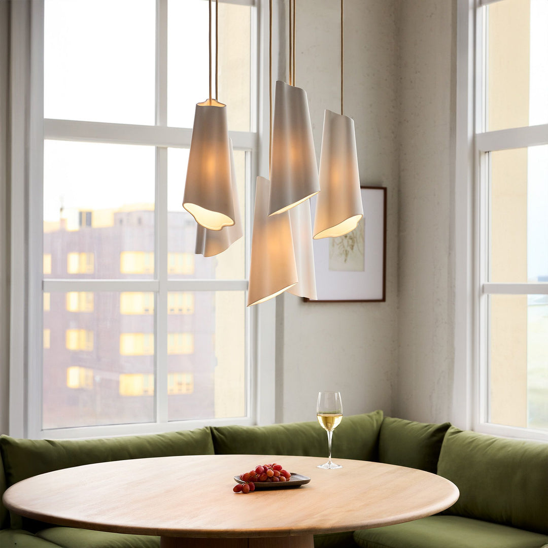 Orovia Ceramic Shade Chandelier – Iron Pendant Adjustable Height Design