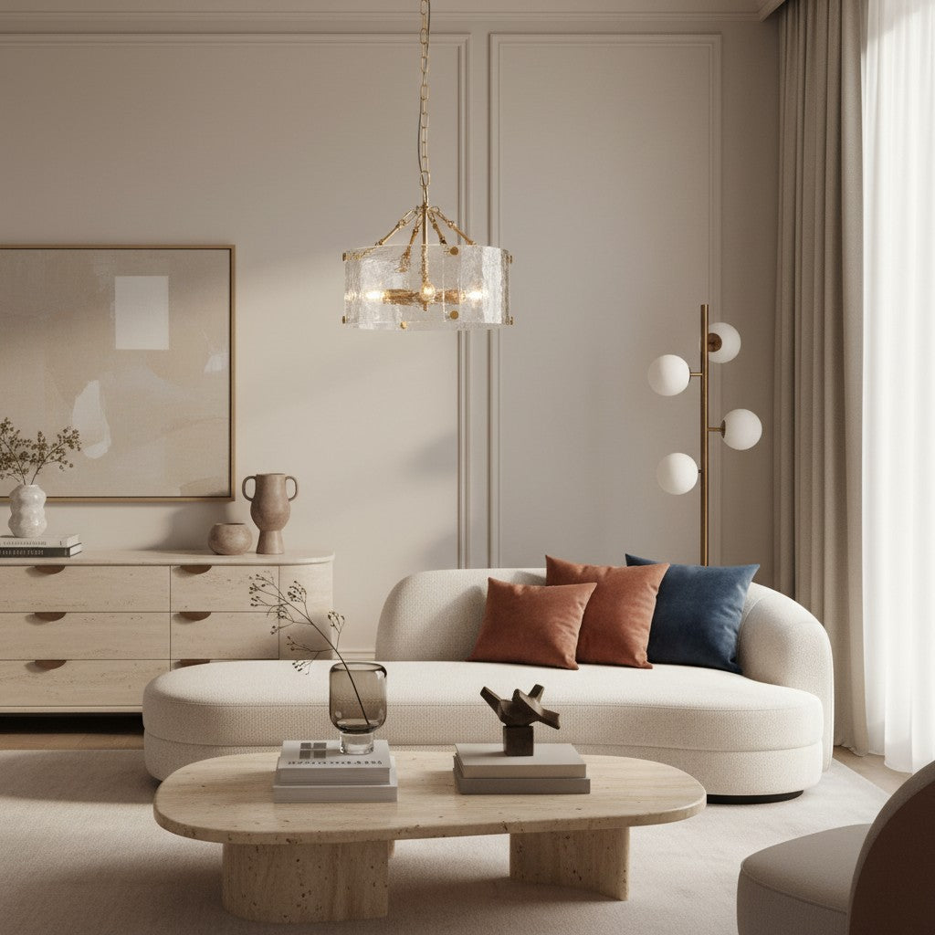 Panellux Decoratieve Hanglamp - Met de Hand Gemaakte Gebogen Glaspanelen met Geborstelde Messing Afwerking voor Foyer