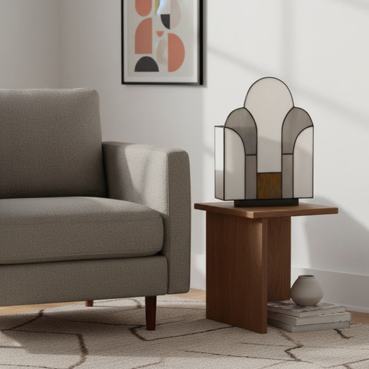 Lámpara de Mesa Kelsar Art Deco de Vidrio Templado – Luz de Acento Elegante para Interior, Sala o Entrada