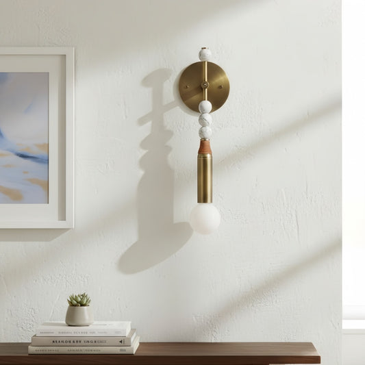 Dotmelle Lámpara de Pared Contemporánea - Aplique Artístico de Mármol y Latón para Dormitorio o Entrada
