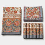 Load image into Gallery viewer, Folded charcoal paisley floral cotton linen tablecloth set