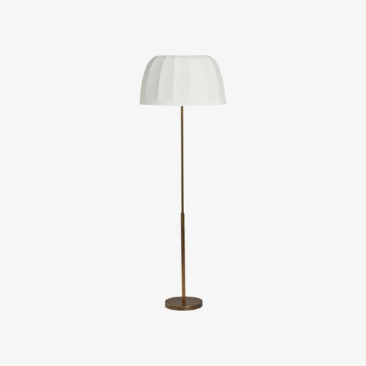 Lámpara de Pie de Latón Vellaro con Pantalla de Tela – Luz Moderna de Pie para Sala o Dormitorio