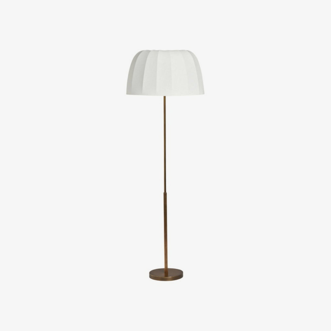 Vellaro mosiężna lampa podłogowa z abażurem z tkaniny – nowoczesne oświetlenie stojące do salonu lub sypialni
