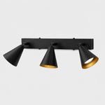 Załaduj obraz do przeglądarki galerii, Three-head black adjustable cone wall lamp on linear backplate