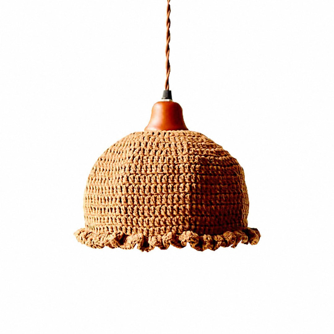 Retro woven pendant light with natural brown shade